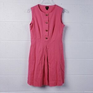 L.L. Bean Cotton‎ Linen A-Line Sleeveless Dress Pink Size 2 Button Front